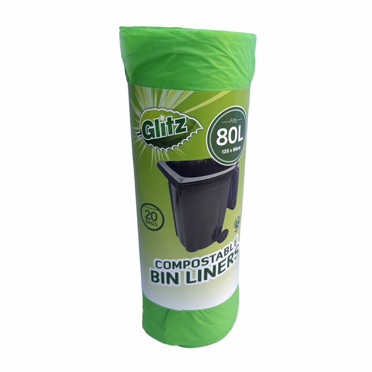 Glitz Compostable Wheelie Bin Liner 20 Pack - 80L - 20 x 80cm - Blue - Leak-Resistant - SuperSaverAU - view 1
