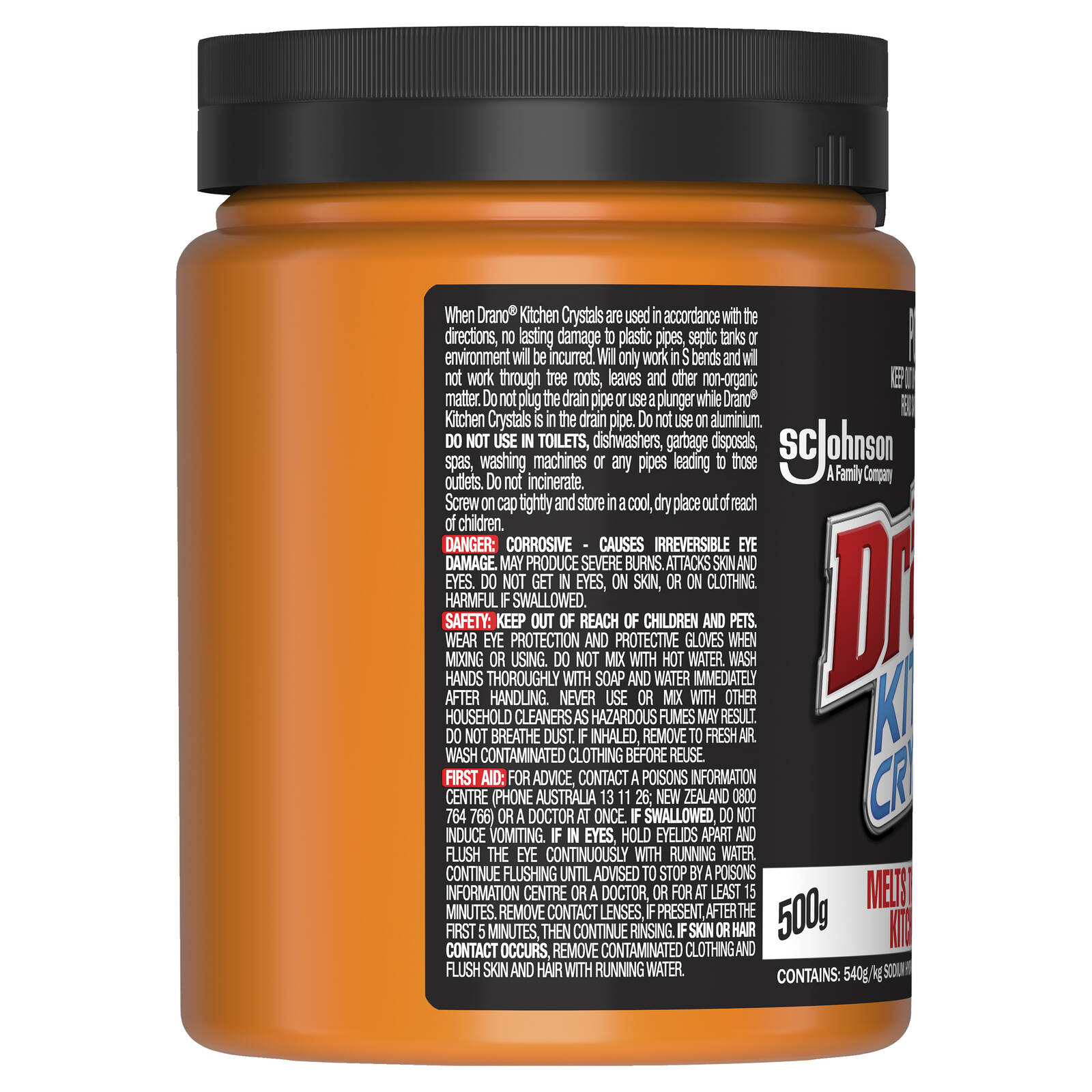 Drano Kitchen Drain Crystals 500g, Grease & Food Clog Remover