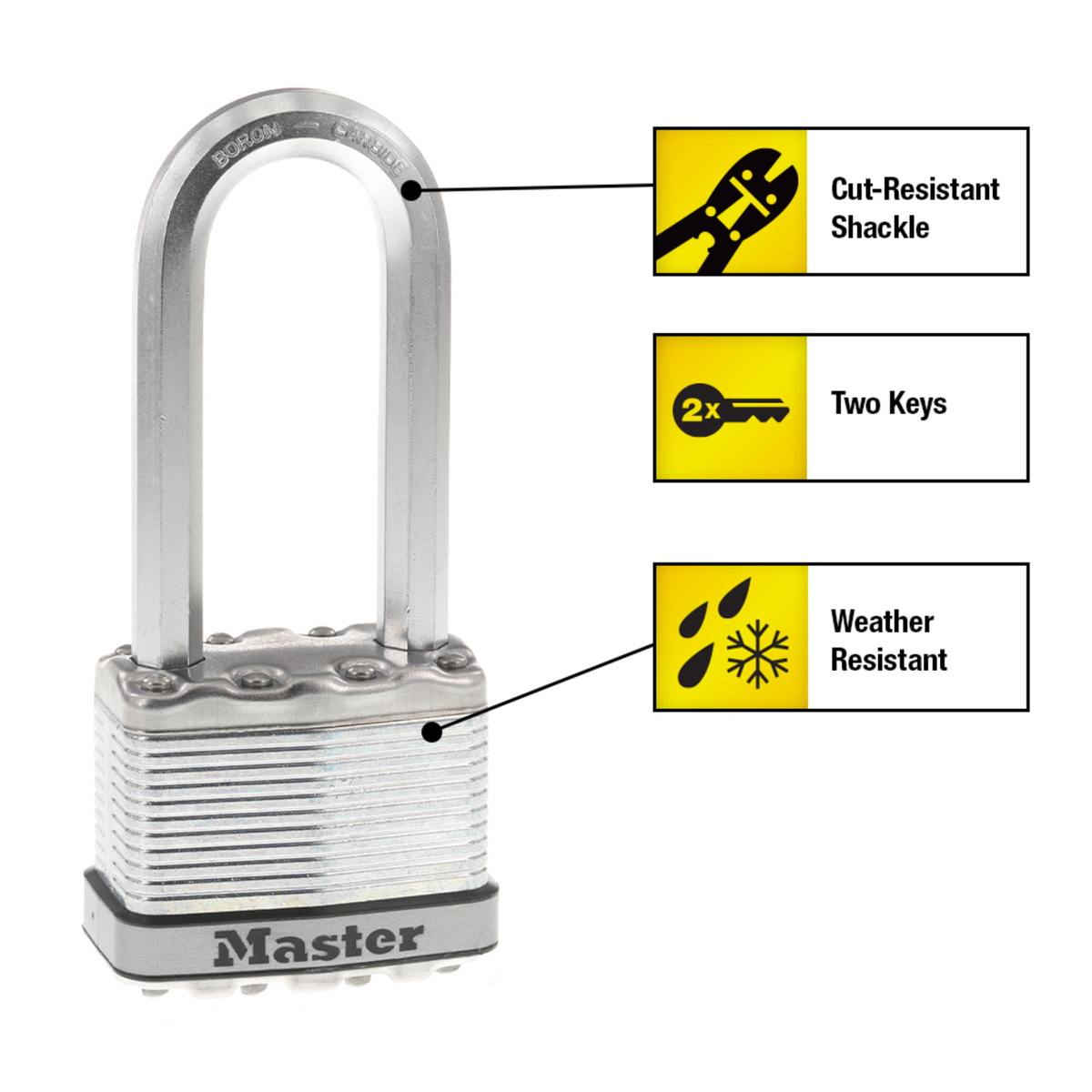 Master Lock 51mm Magnum Laminated Steel Padlock, 64mm Extra Long Shackle