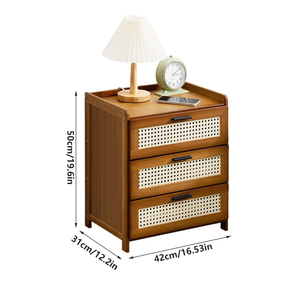 Bedside Table with 3 Drawers and Rattan Accents - view 3