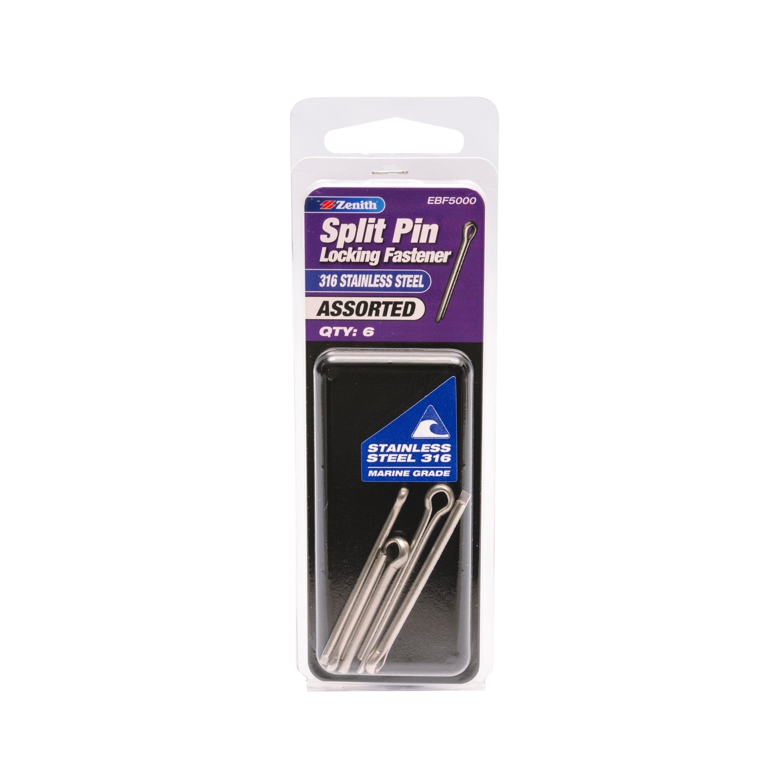 Zenith Assorted 316 Stainless Steel Split Pins - 6 Pack