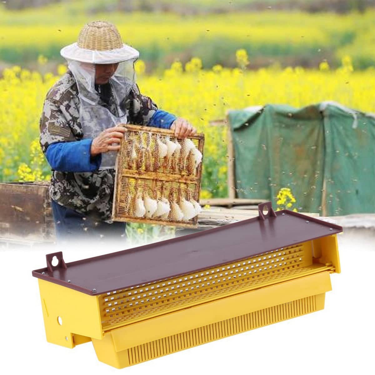 Beehive Pollen Trap Collector Box, Yellow Plastic Beekeeping Tool for Hive Entrances - view 4