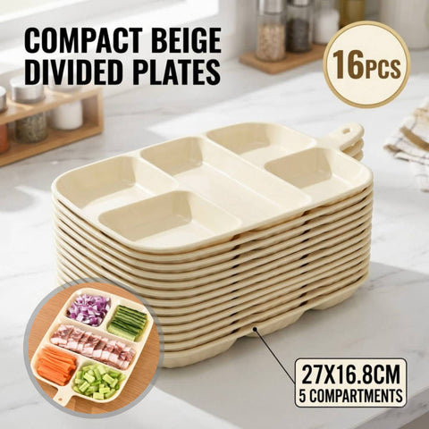 Beige 5 Compartment Prep Trays Pack of 16 27 x 16.8 cm PET