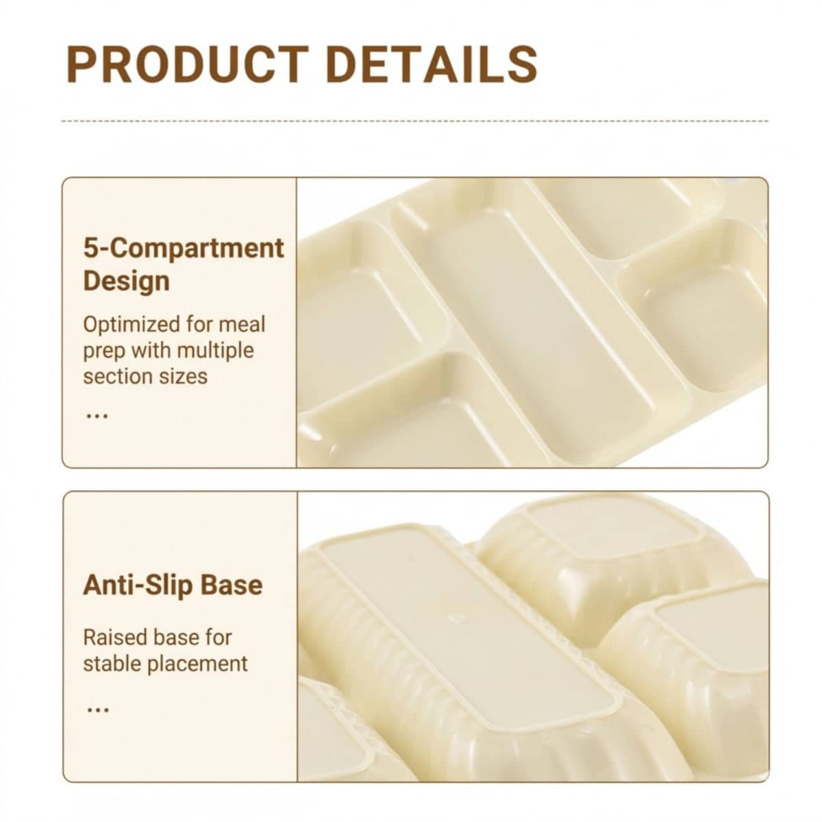 Beige 5 Compartment Prep Trays Pack of 16 27 x 16.8 cm PET - view 5