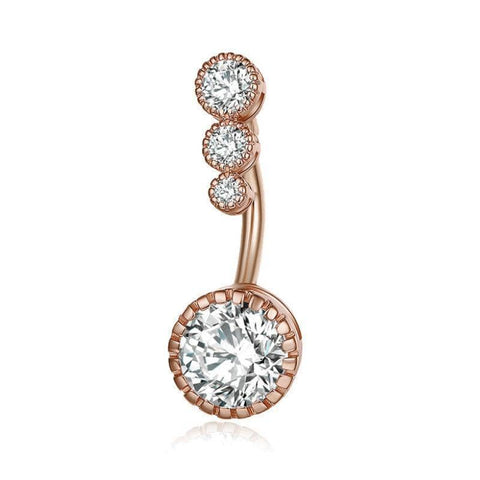 Belly Button Ring Navel Bar with Zirconia Stones - Rose Gold