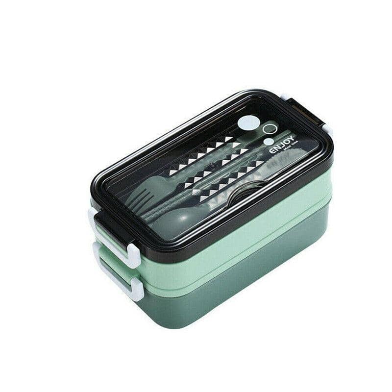 Bento Lunch Box Two-Tier Stainless Steel with Soup Bowl - Green