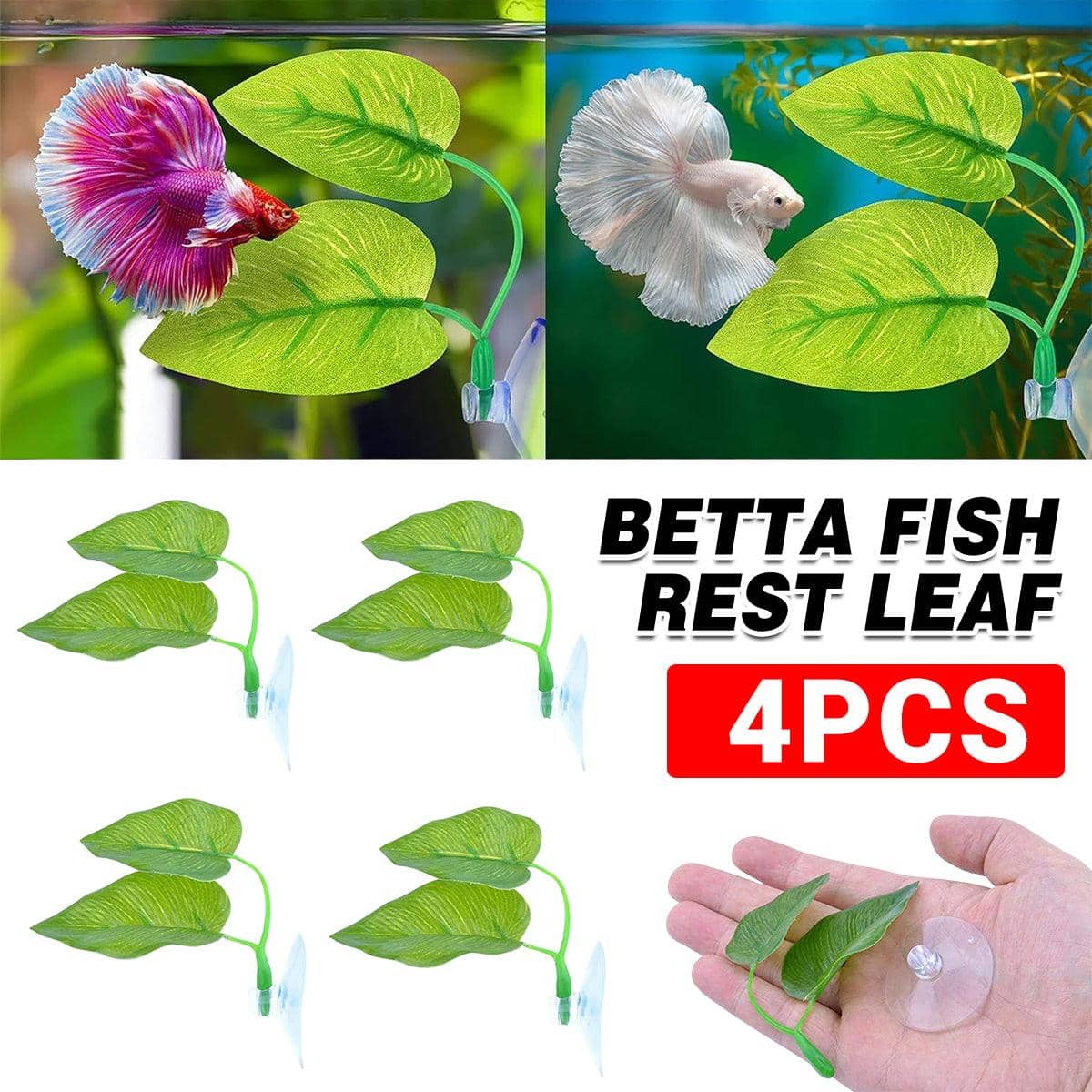 Betta Fish Resting and Spawning Leaves Aquarium Decoration, Pack of 4