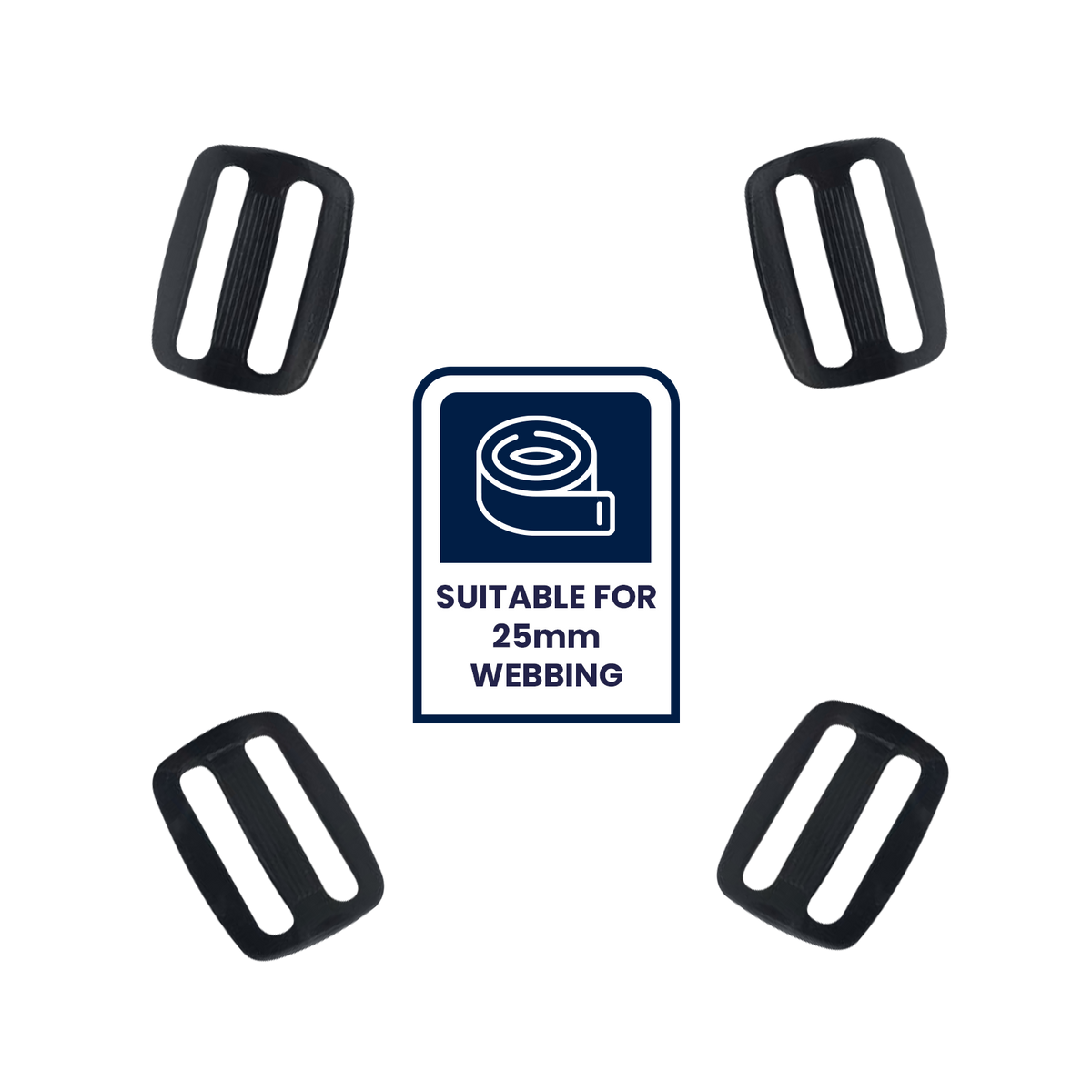 Grunt 25mm Black Webbing Slide Adjusters, Plastic, 4 Pack