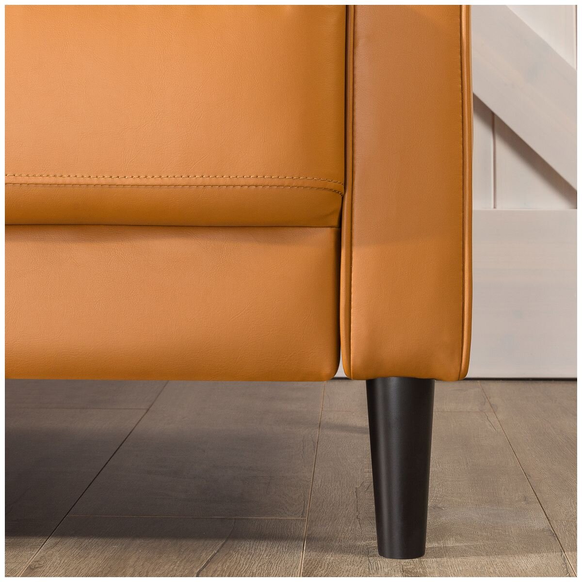 Zinus Benton 3 seater faux leather sofa - cognac, grid tufted, tapered wooden legs - AU-USSBTF-3CL