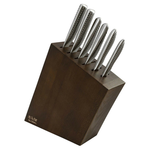 Global Kyoto 7 piece knife block set - Ash, CROMOVA 18 stainless steel blades, Made in Japan - 79654