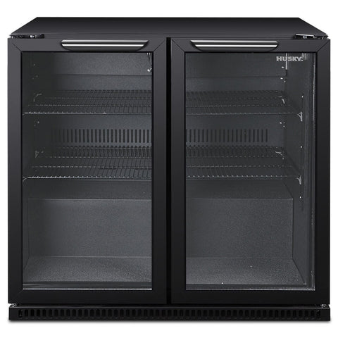 Husky 203L double door home bar fridge - black, adjustable shelves, LED lighting - C2HHMBBKAU