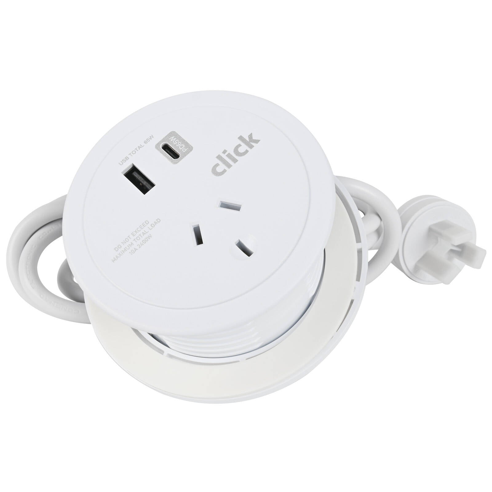 Click Desktop Power Grommet, AC Outlet, USB-A & USB-C PD 65W, 1.5m Cable, CKHP758-65