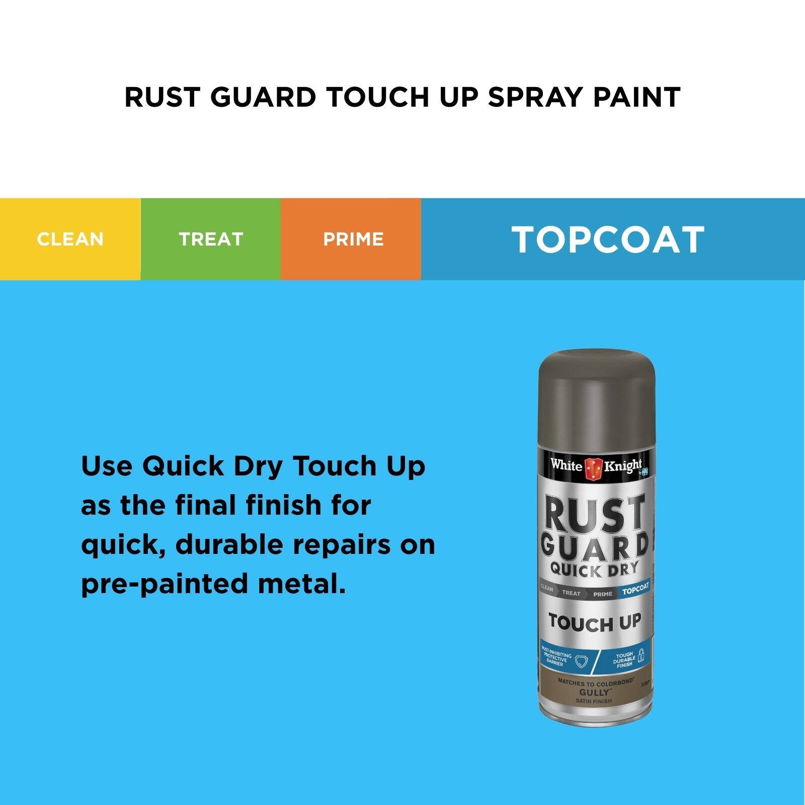 White Knight Rust Guard Gully Satin Touch Up Spray Paint 300g