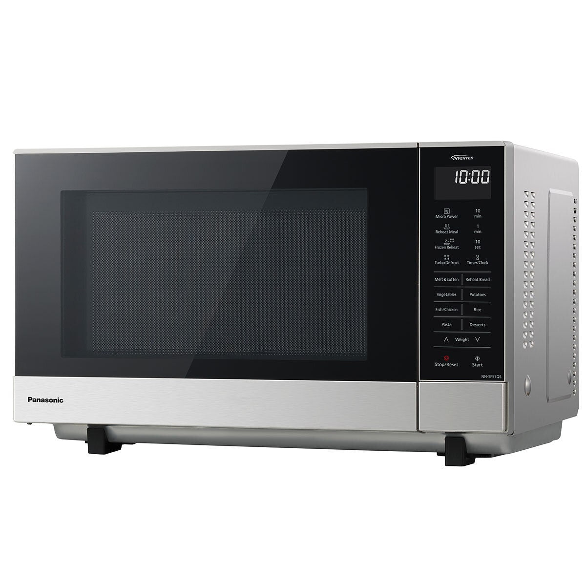 Panasonic 27L flatbed inverter microwave - 1000W, silver, touch controls, 17 menu options - NN-SF57QSQPQ