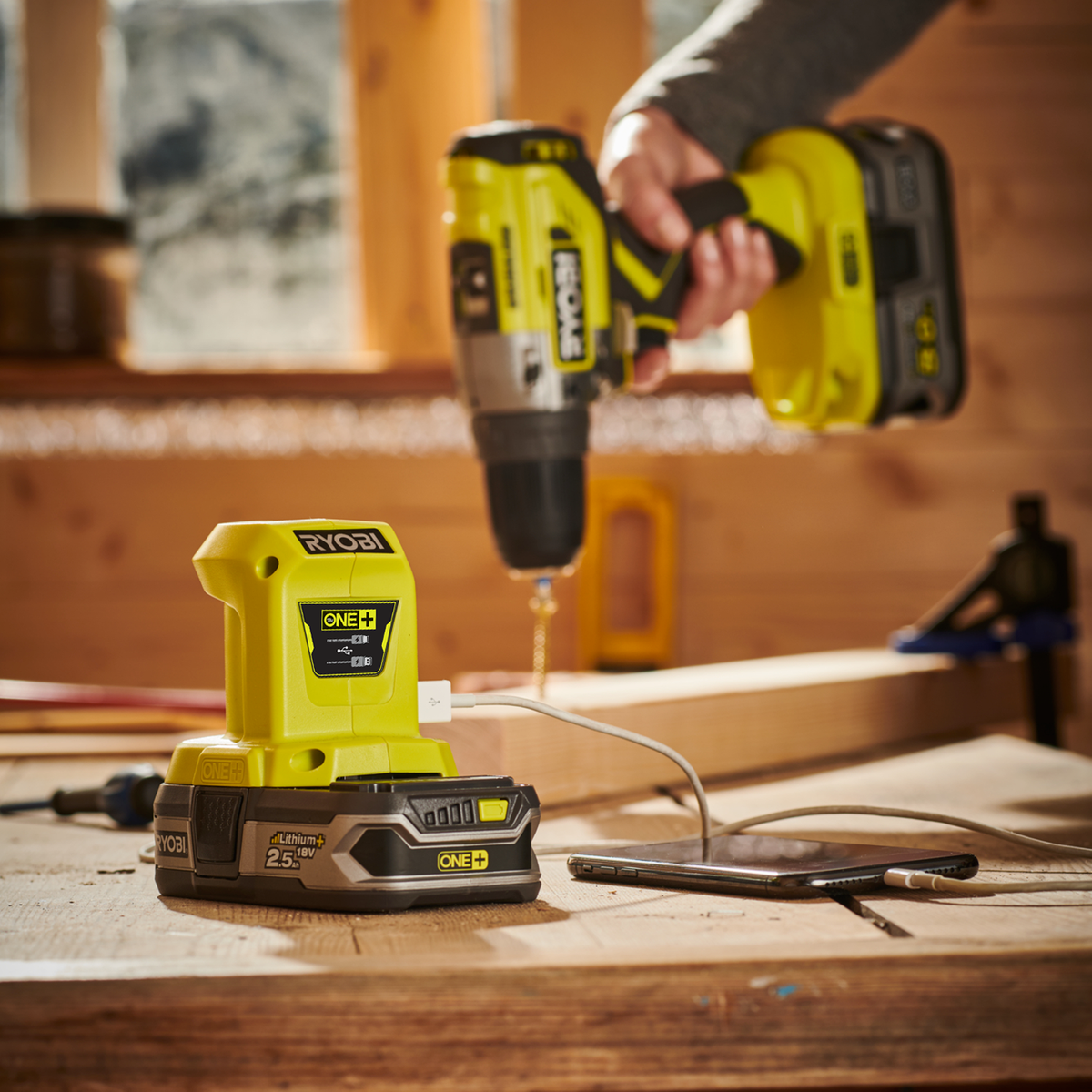 Ryobi 18V ONE+ Compact USB Power Source - Portable Charging Solution - 76mm x 81mm x 93mm - SuperSaverAU - view 2