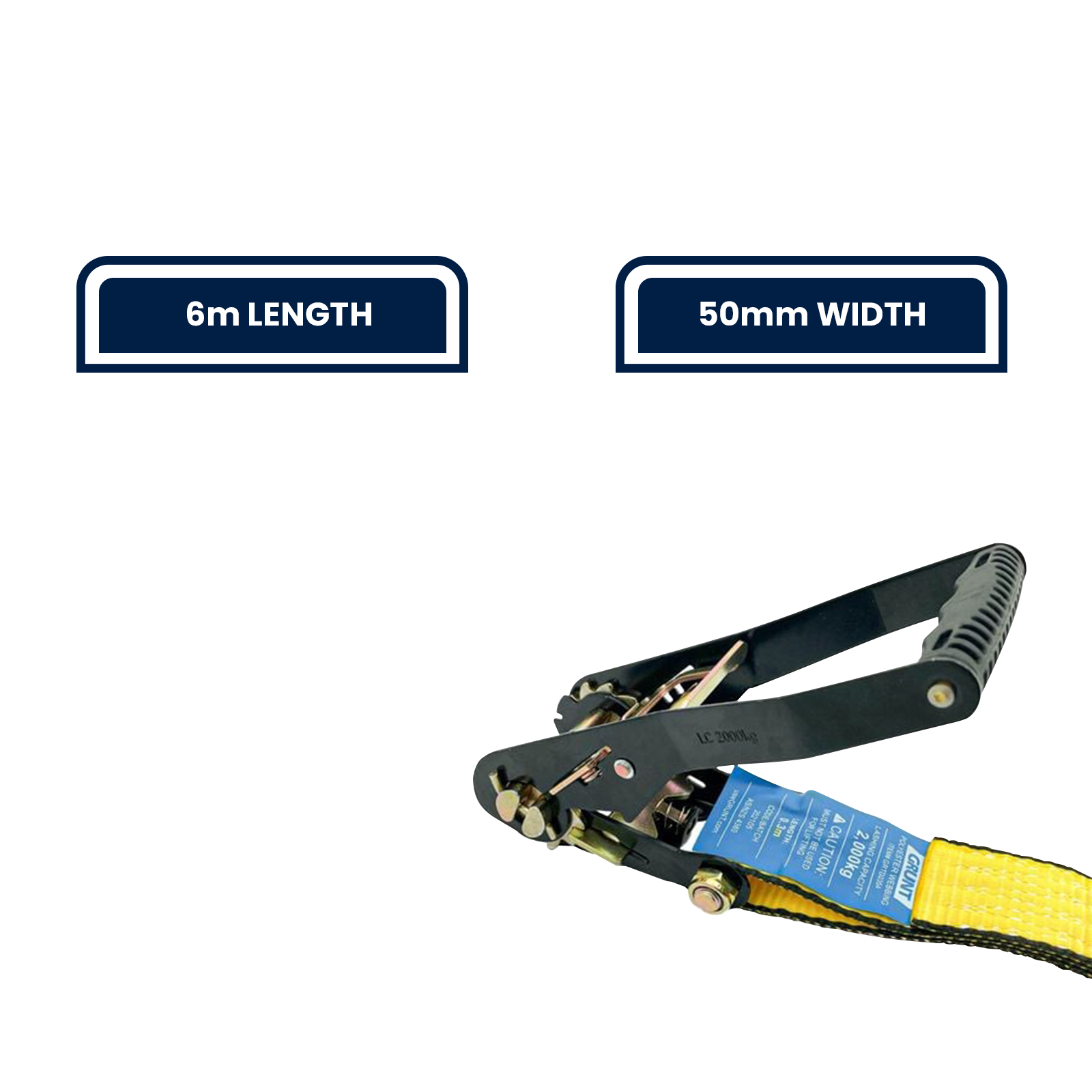 Grunt 50mm x 6m Yellow Polyester Heavy Duty Ratchet Tie Down