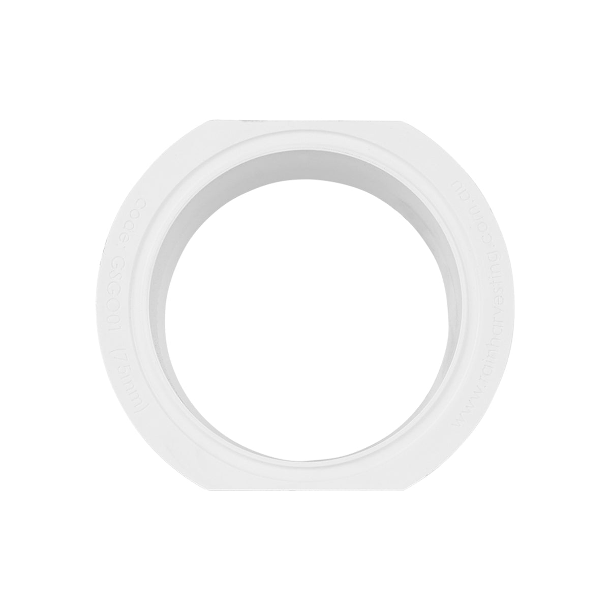 Rain Harvesting 75mm Round Gutter Outlet, White PVC for Flat Bottom Gutters