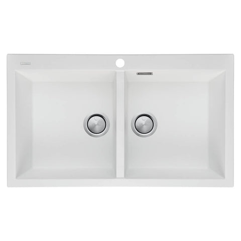 Oliveri Santorini White Double Bowl Topmount Sink - Granite Quartz, Scratch Resistant - ST-WH1564OF