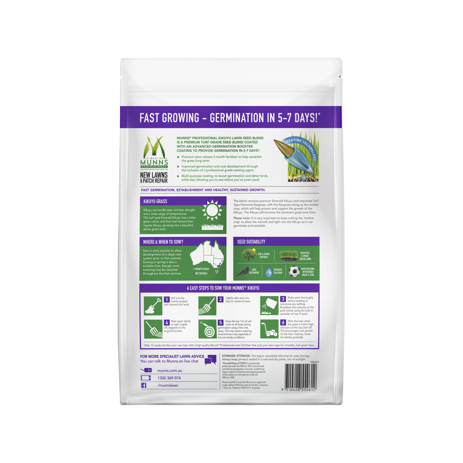 Munns Professional 2.5kg Kikuyu Lawn Seed Blend Drought Tolerant