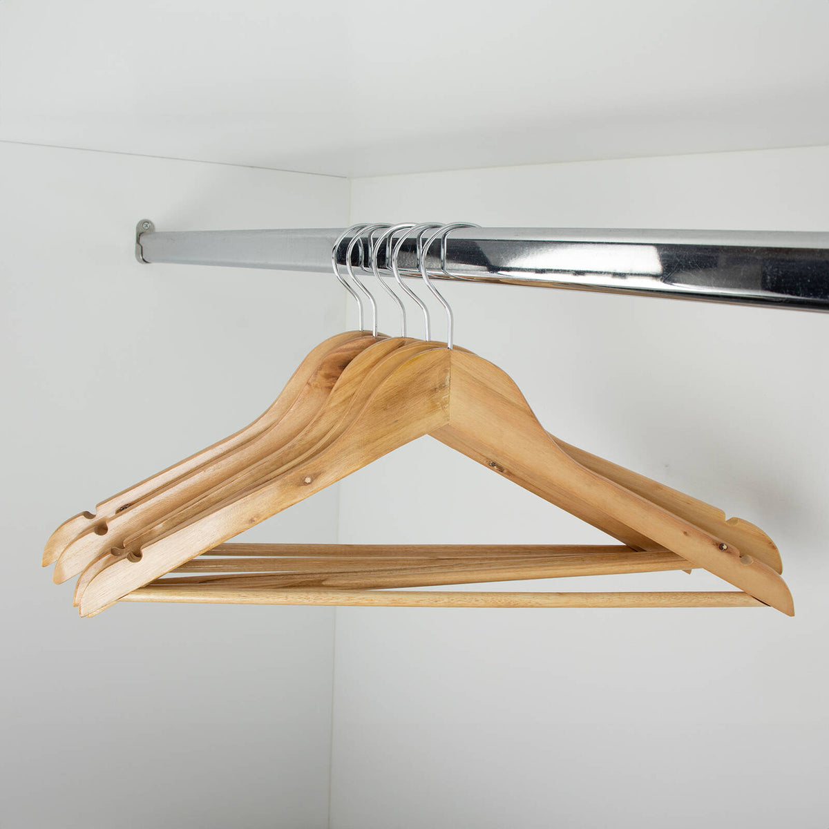 Practa Timber Clothes Hangers with Bar 5 Pack Natural Wood