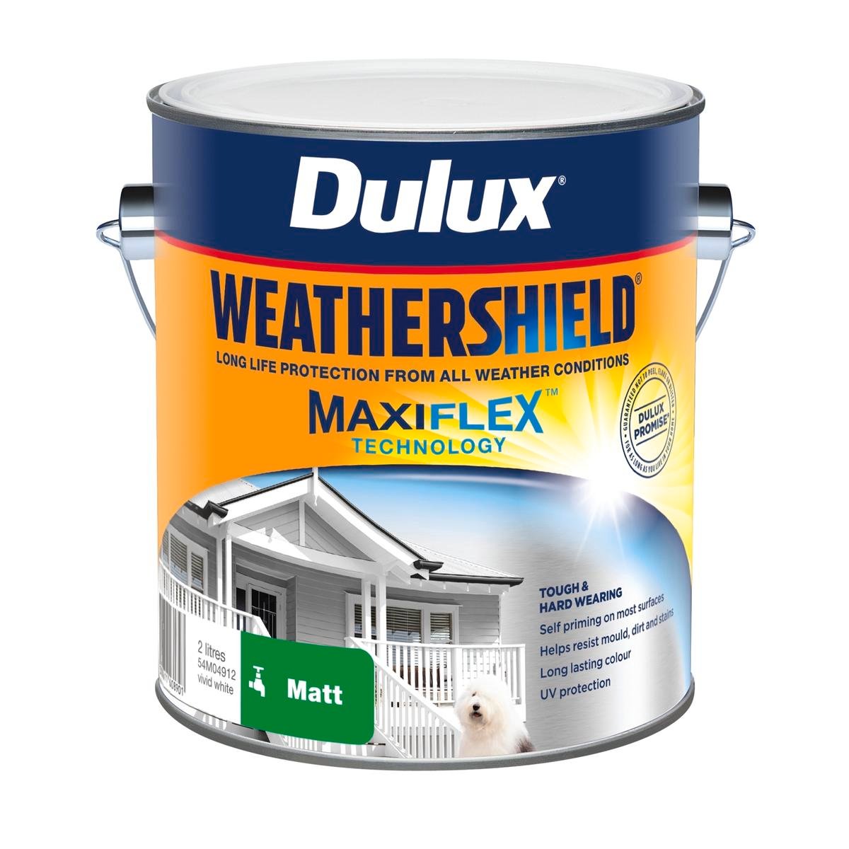 Dulux Weathershield Exterior Paint - 2L Vivid White Matt - 170mm x 163mm x 143mm - SuperSaverAU - view 1