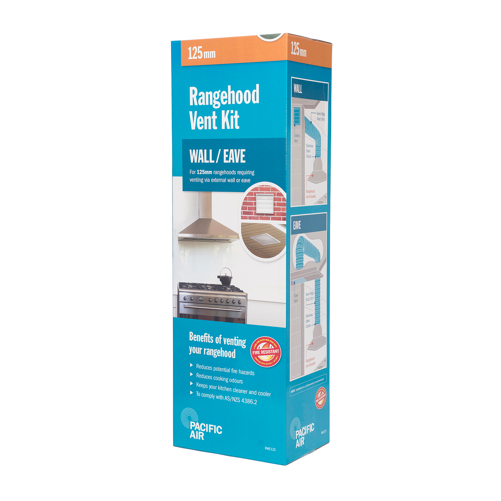 Pacific Air RWE125 Rangehood Venting Kit for Wall or Eave 125mm Round - 3m Duct