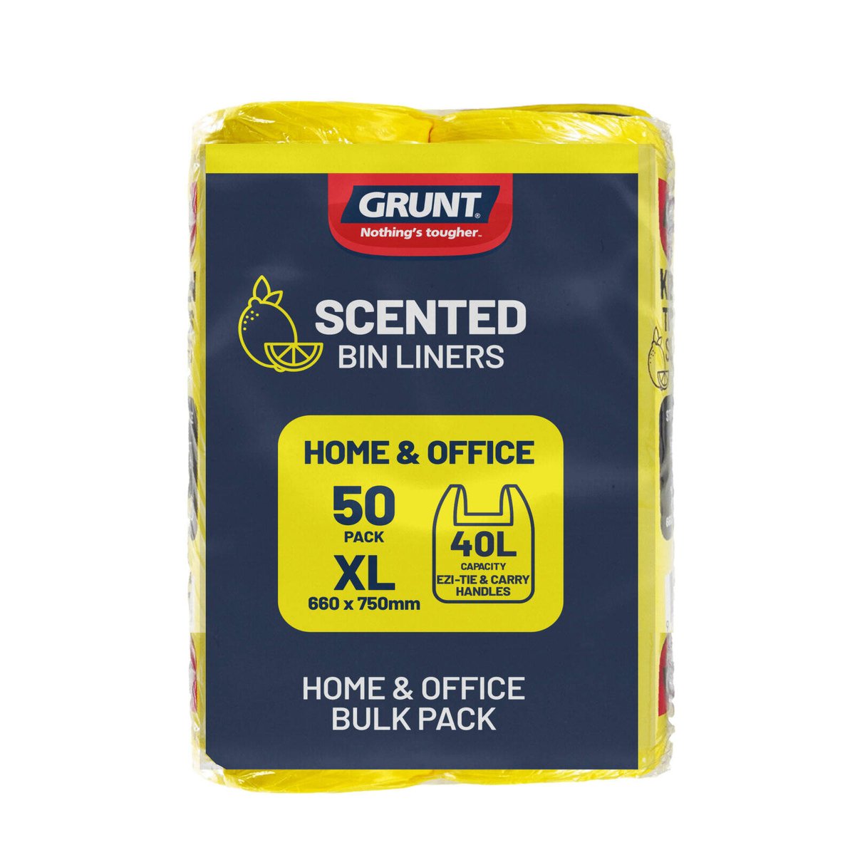 Grunt Kitchen Rubbish Bags - 40L - 50 Pack - Lemon Scented - Yellow - SuperSaverAU - view 1