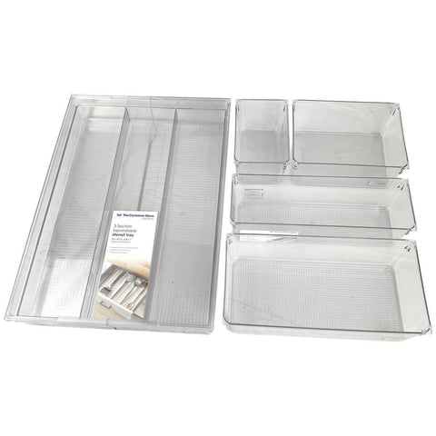 The Container Store 5 piece kitchen drawer pack 3 - Expandable utensil tray and deep organisers - VTCS-DRAW-P3