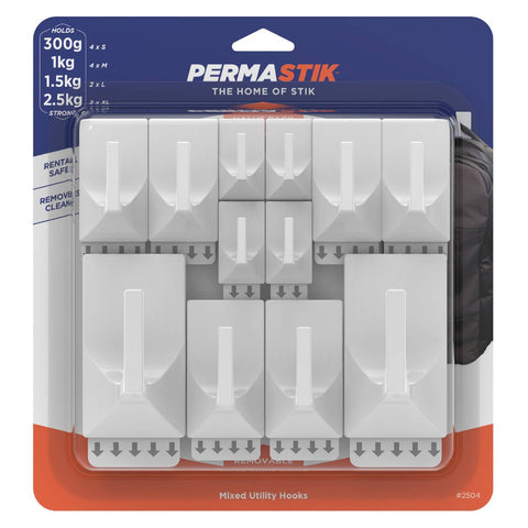 Permastik Utility Hooks - 12 Pack - Plastic - Damage-Free Hanging - SuperSaverAU - view 1