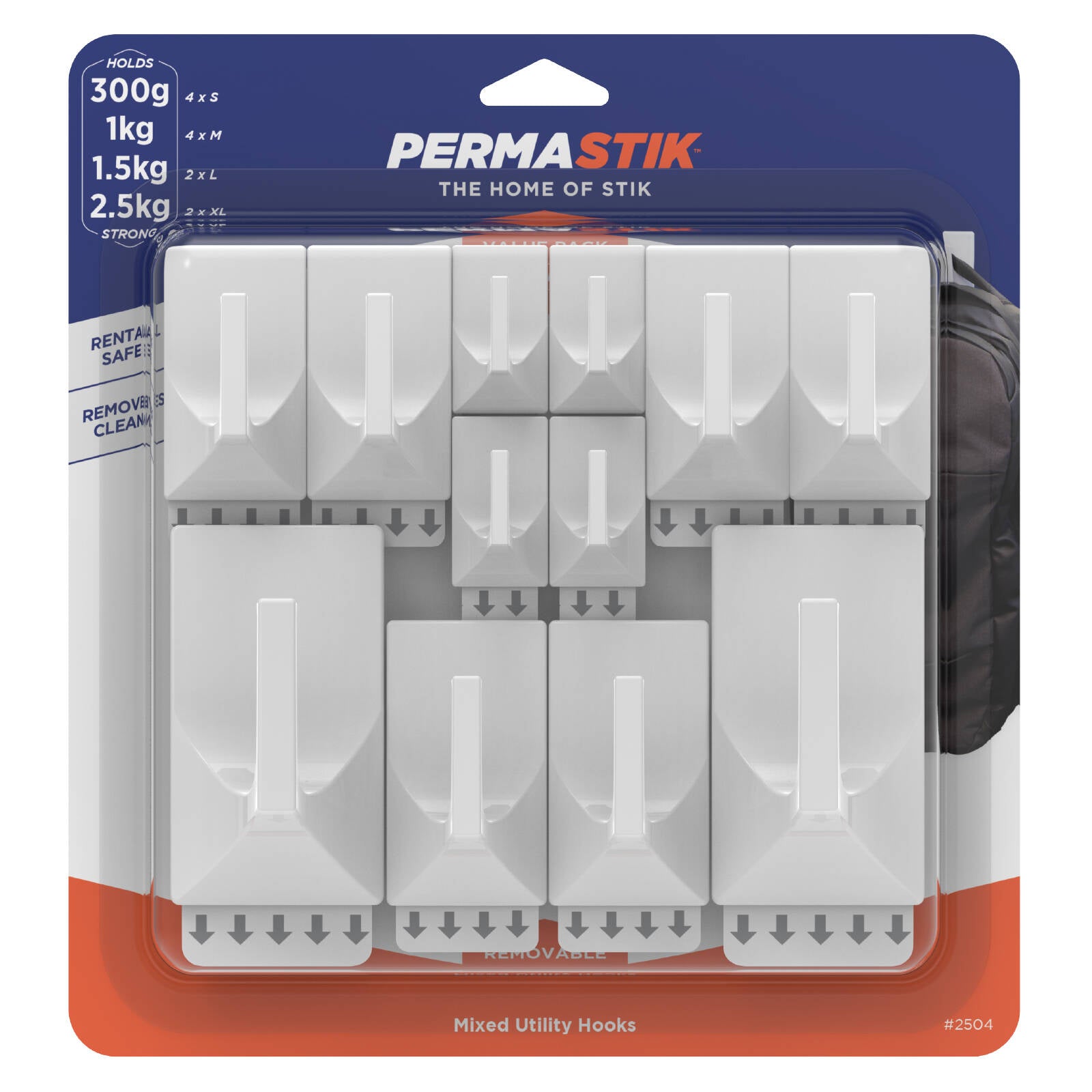 Permastik Utility Hooks Value Pack - 12 Pack White Plastic Self-Adhesive