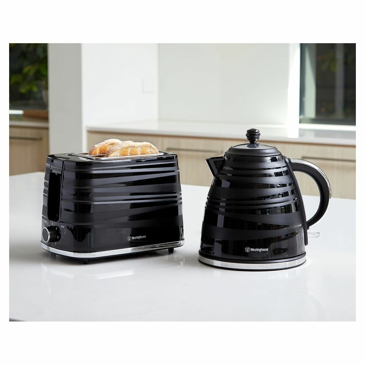 Westinghouse Kettle and 2 Slice Toaster Pack - 1.7L Kettle, Seven Stage Browning, Black - WHKTPK07K