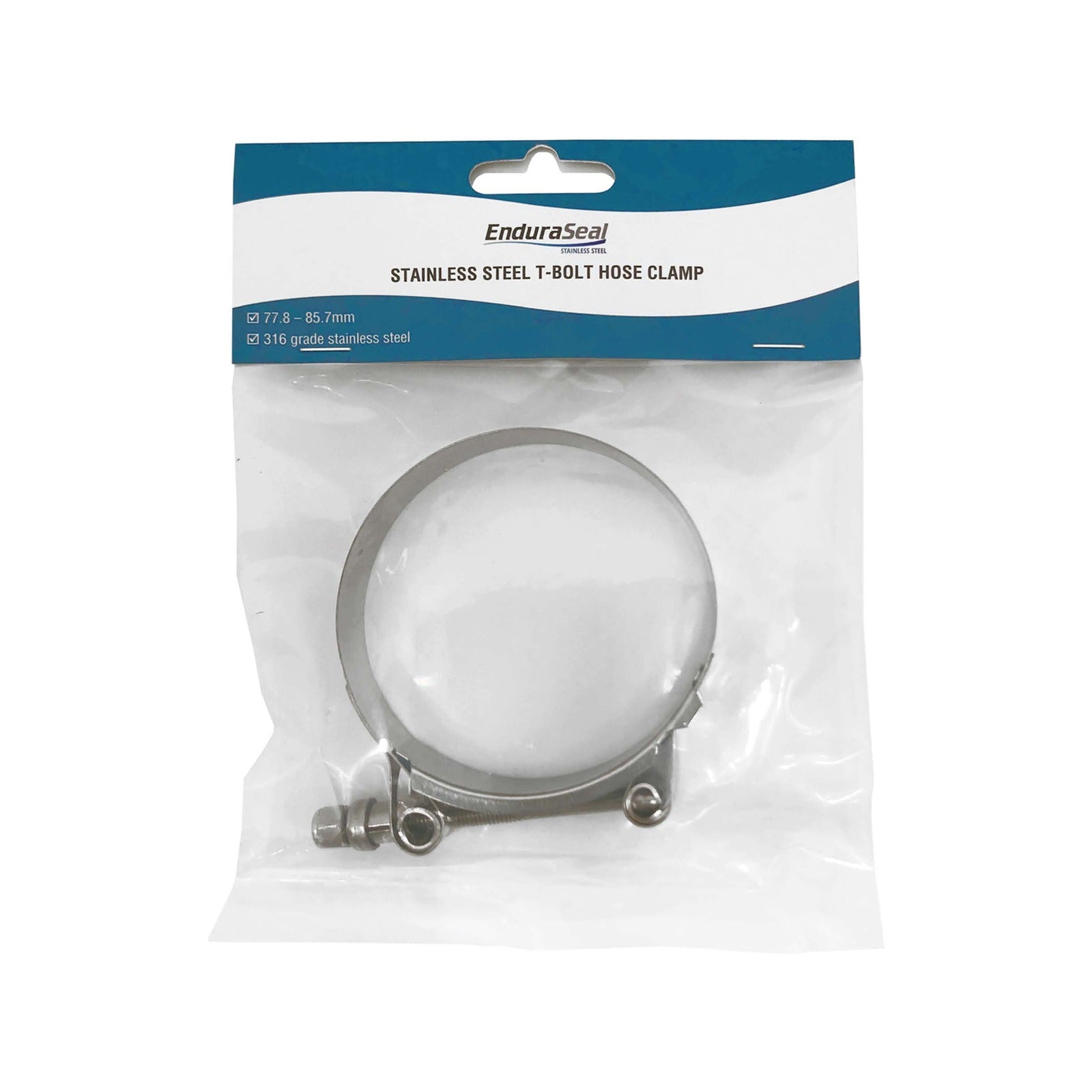 EnduraSeal 78-86mm Grade 316 Stainless Steel T-Bolt Hose Clamp Corrosion Resistant
