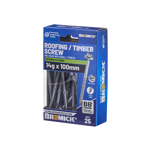 Bremick Hex Timber Screw 14g x 100mm - Box of 25 - Corrosion Resistant - SuperSaverAU - view 1