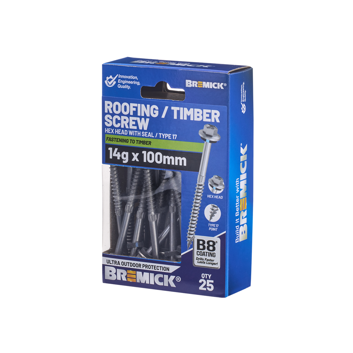 Bremick Hex Timber Screw 14g x 100mm - Box of 25 - Corrosion Resistant - SuperSaverAU - view 1
