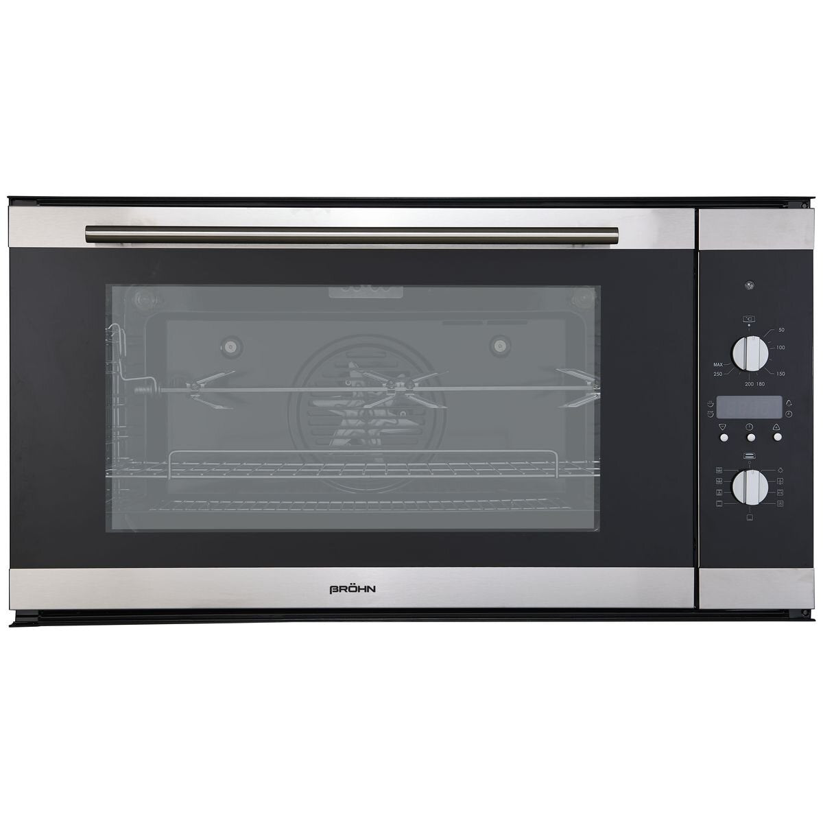 Brohn 90cm Built-In Electric Oven - 100L Net, Rotisserie, Triple Glazed, Stainless Steel - BRO9001