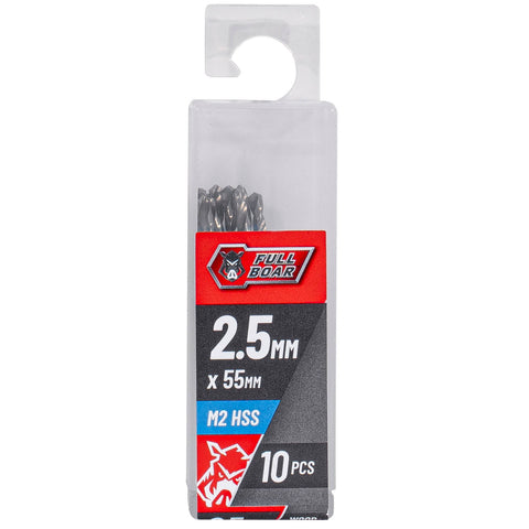 Full Boar 2.5mm M2 HSS Drill Bit 10 Pack for Metal Wood Plastic