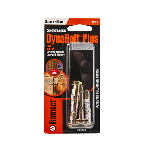 Ramset DynaBolt Plus 8 x 45mm Hex Head Masonry Sleeve Anchor, 4 Pack