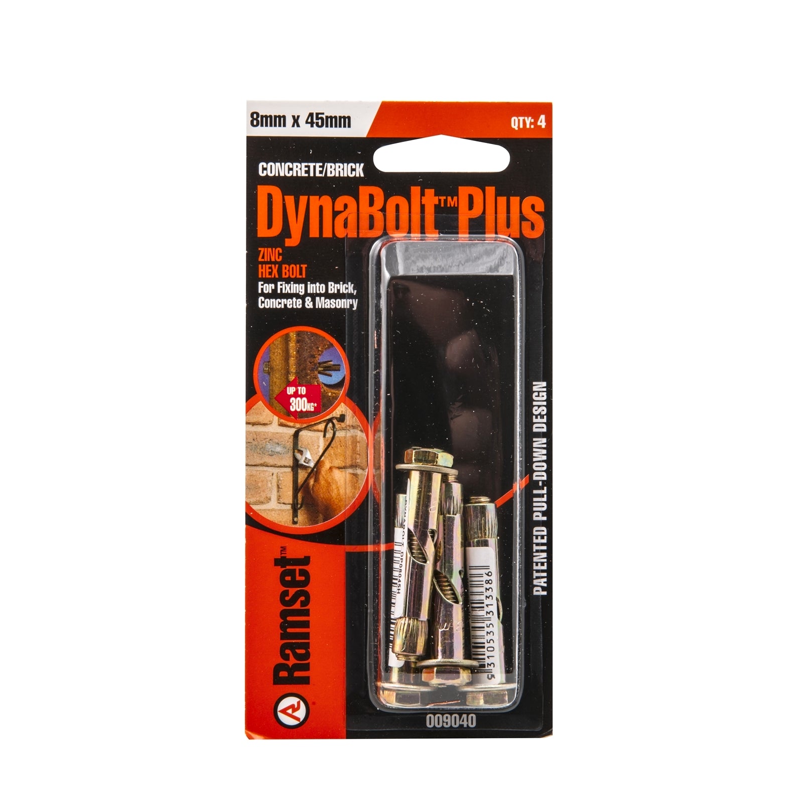 Ramset DynaBolt Plus 8 x 45mm Hex Head Masonry Sleeve Anchor, 4 Pack