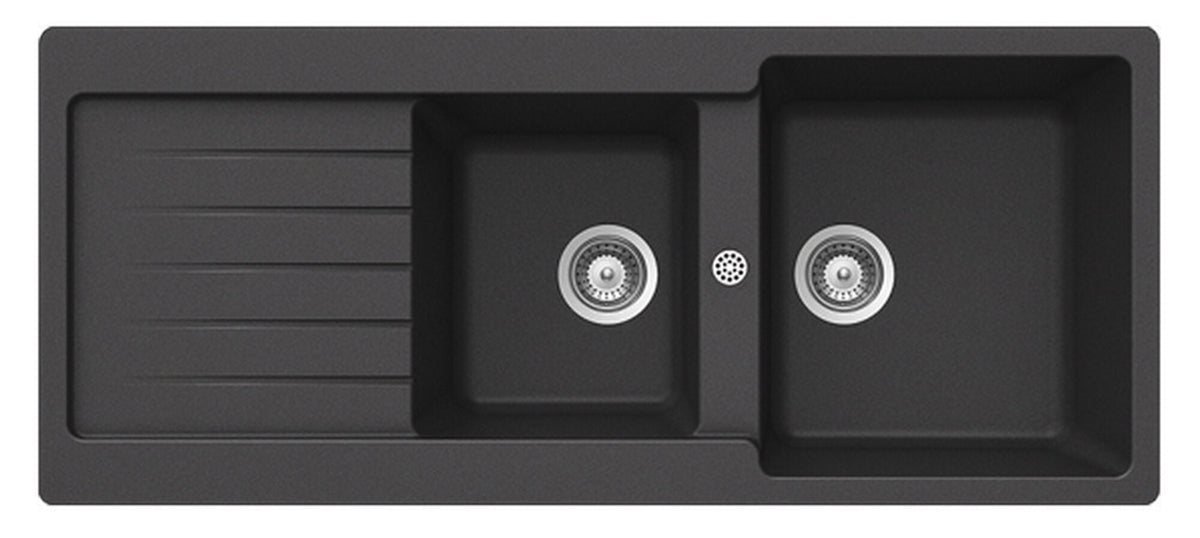Abey 1 and 3/4 bowl topmount sink pack with left hand drainer and 4 star mixer - Onyx black - TD200TB