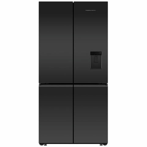 Fisher & Paykel Series 7 690L Quad Door Fridge - Matte Black Glass - Ice and Water - RF730QZUVB1