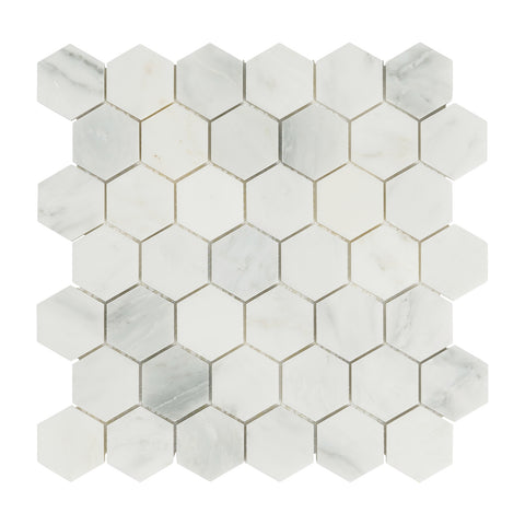 Decor8 Florentine White Marble Hexagonal Mosaic Tile 300 x 300 x 10mm, Semi-Gloss