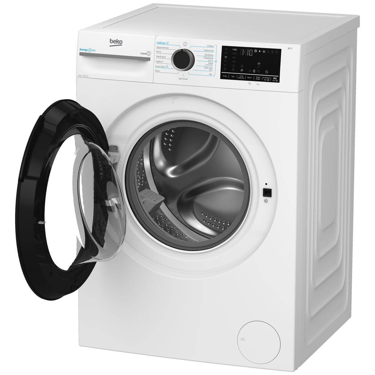 Beko 8kg Front Load Washing Machine - White, SteamCure Hygiene+, EnergySpin, ColdWash, Drum Clean - BFLB8010W