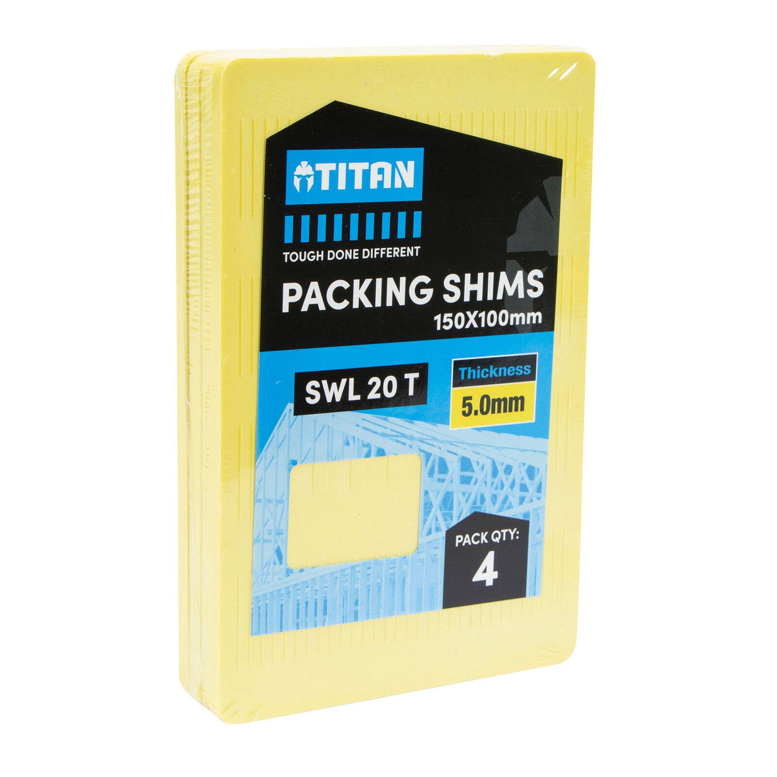 Titan Shim Packing 5 x 150 x 100mm, Yellow, No-Slip Plastic, 4 Piece
