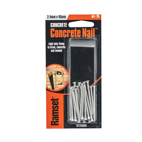 Ramset 2.4 x 45mm Concrete Nails Zinc Mechanically Plated Carbon Steel - 25 Pack