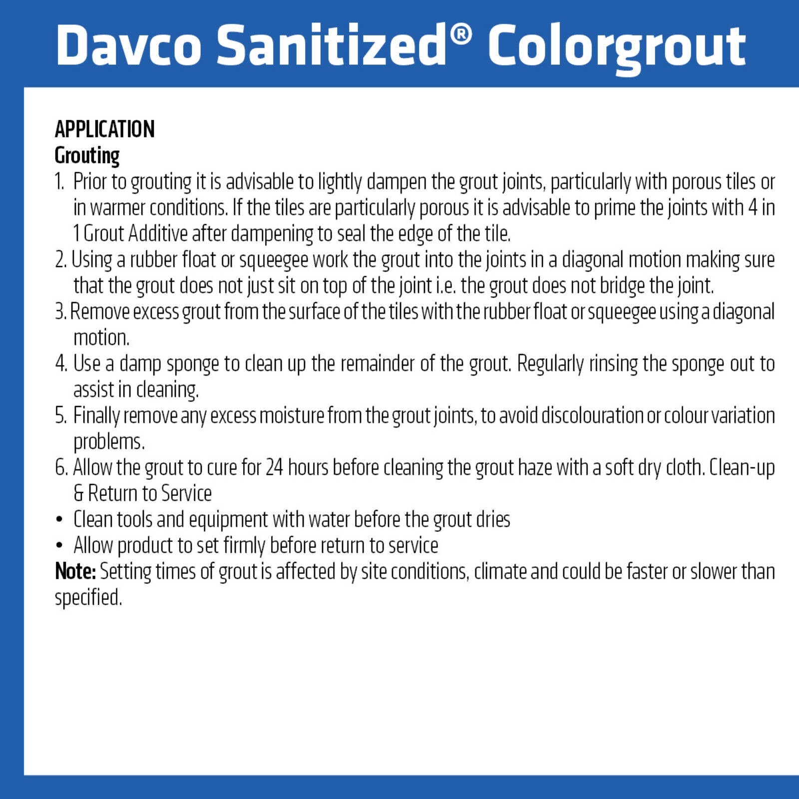 Davco 5kg Black #02 Sanitized Colorgrout - Cement Based, Mould Resistant, Wall & Floor
