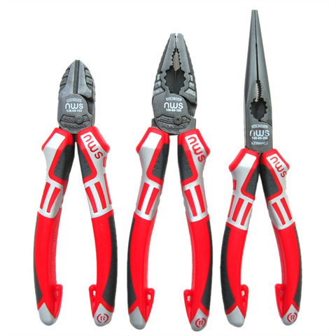NWS 3 Piece Classic Plier Set - Drop-Forged Steel, Soft Grip, with Cutter