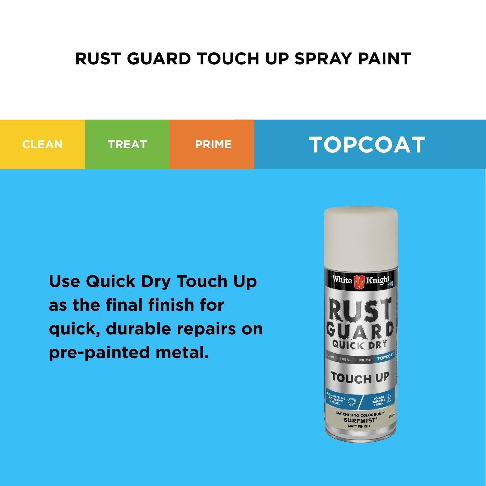 White Knight Rust Guard Surfmist Matt Touch Up Spray Paint 300g