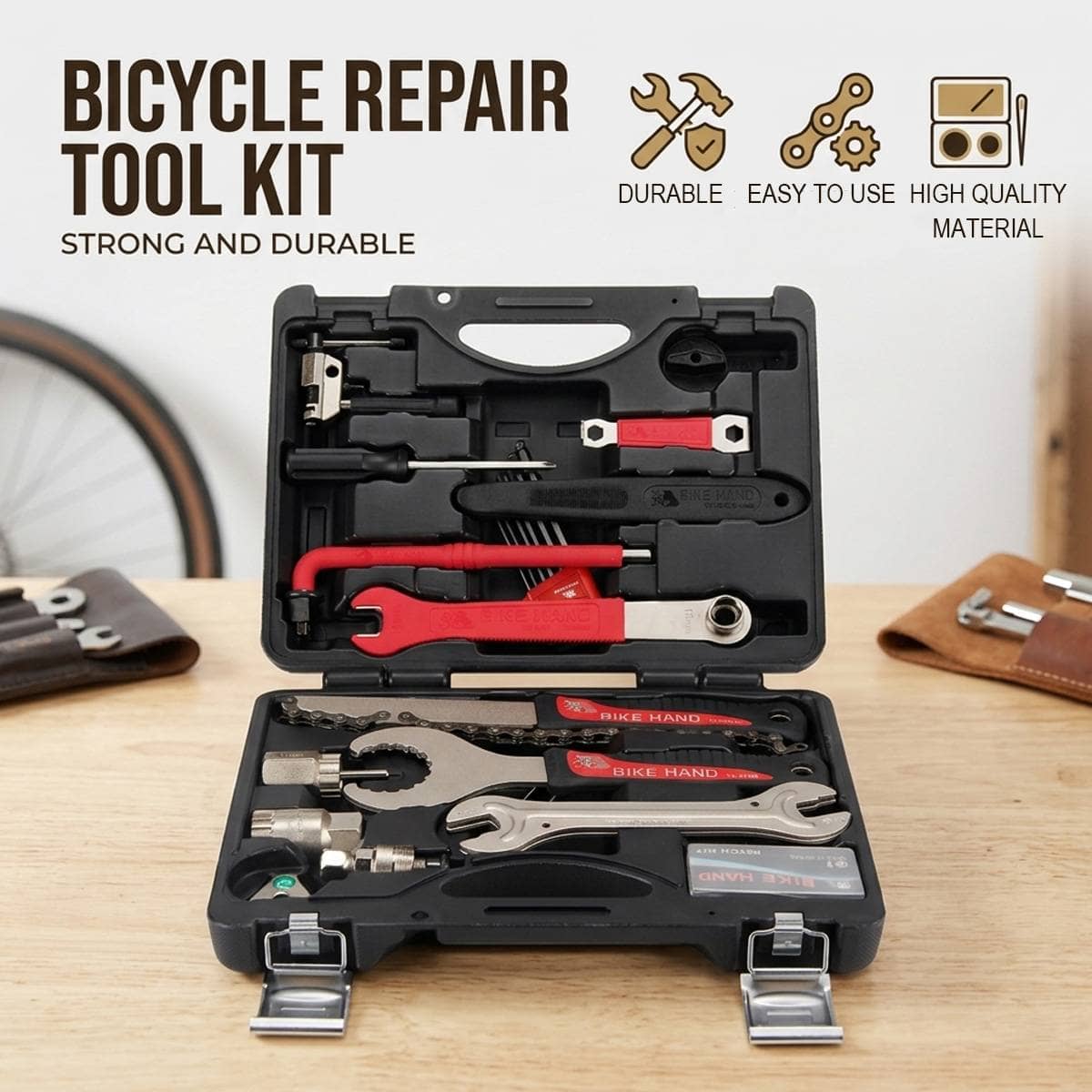 Bicycle Repair Tool Kit with Chain Tools and Hex Keys in Hard Case