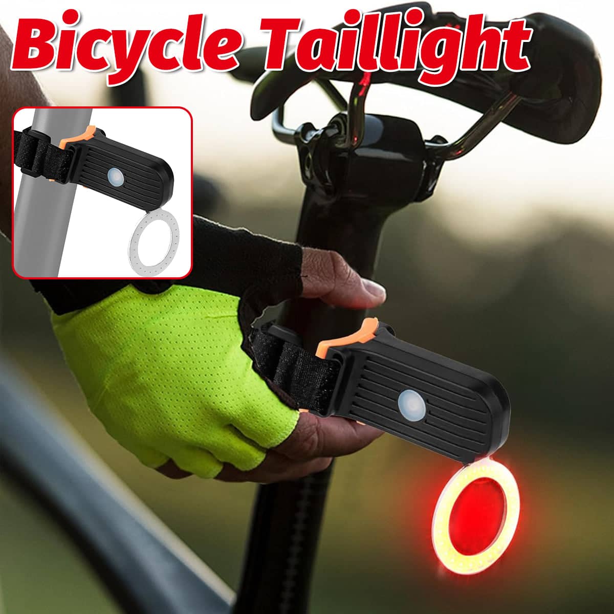 Bicycle Taillight with LED Ring and Hook-And-Loop Mounting