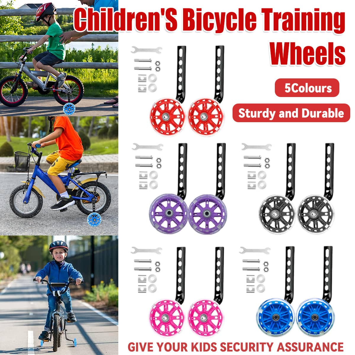 Bicycle Training Wheels with Adjustable Brackets, Pair - Purple - view 2